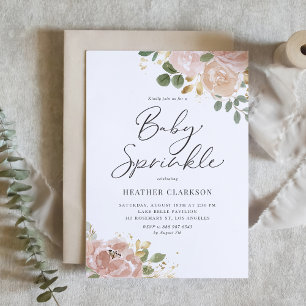Boho Waterverf Mauve Peach Flowers Baby Sprinkle Kaart