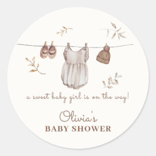 Boho  Waterverf Meisje Outfit Baby shower Ronde Sticker