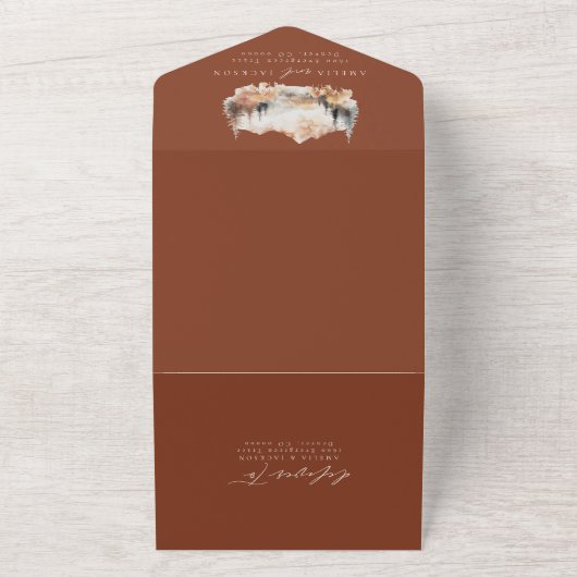 Boho Waterverf Mountain All In One Uitnodiging (Buitenkant)