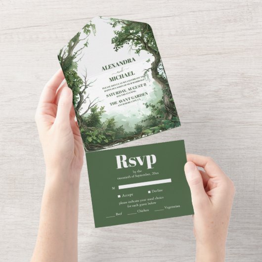 Boho Waterverf Mountain Wildflower bruiloft All In One Uitnodiging (Afscheurbaar)