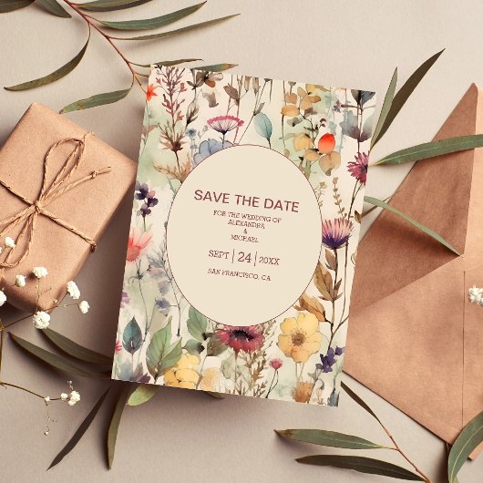 Boho Waterverf Muted Tones Wildbloemen Save The Date