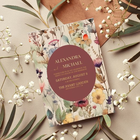 Boho Waterverf Muted Tones Wildflower Wedding Folie Uitnodiging
