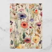 Boho Waterverf Muted Tones Wildflower Wedding Folie Uitnodiging (Achterkant)