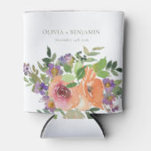 Boho Waterverf Paarse Sinaasappel Bloemen Trouwnam Blikjeskoeler (Voorkant)