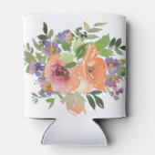 Boho Waterverf Paarse Sinaasappel Bloemen Trouwnam Blikjeskoeler (Achterkant)