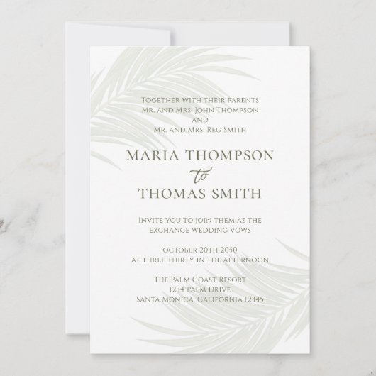 Boho Waterverf Palm Leaves Elegant Wedding Kaart (Voorkant)