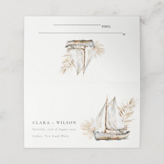 Boho Waterverf Palm zeilboot Zeegezicht Bruiloft (Buitenkant ongevouwen)