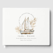Boho Waterverf Palm zeilboot Zeegezicht Bruiloft Gastenboek (Voorkant)