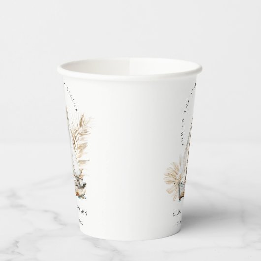 Boho Waterverf Palm zeilboot Zeegezicht Bruiloft Papieren Bekers (Links)