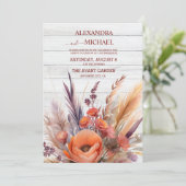 Boho Waterverf Pampas Grass Bruiloft Kaart (Staand voorkant)