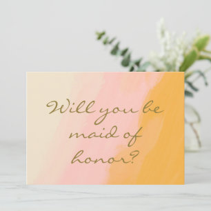 Boho Waterverf Pink Yellow Maid of Honor proposal
