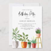 Boho Waterverf Potlood Planten Birthday Party Kaart (Voorkant)