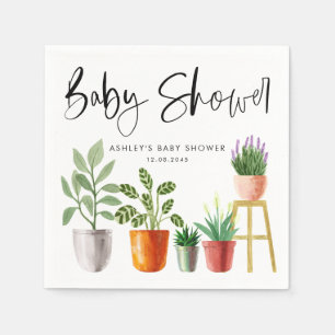 Boho Waterverf Potplanten Baby Shower Servet