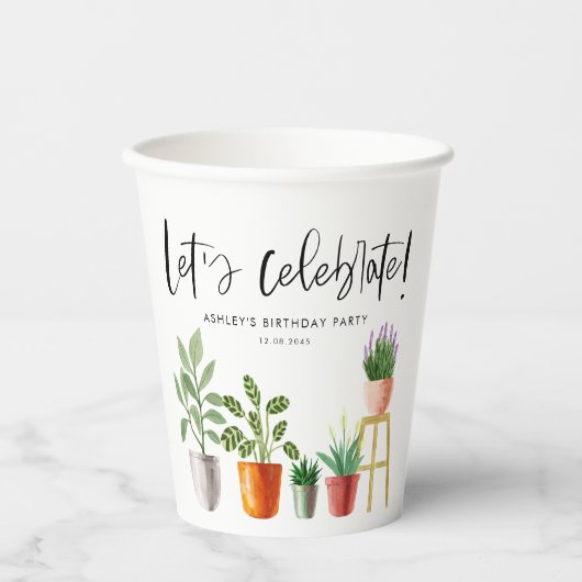 Boho Waterverf potplanten verjaardag Papieren Bekers (Voorkant)