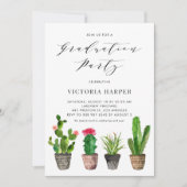 Boho Waterverf Potted Cactus Graduation Party Kaart (Voorkant)