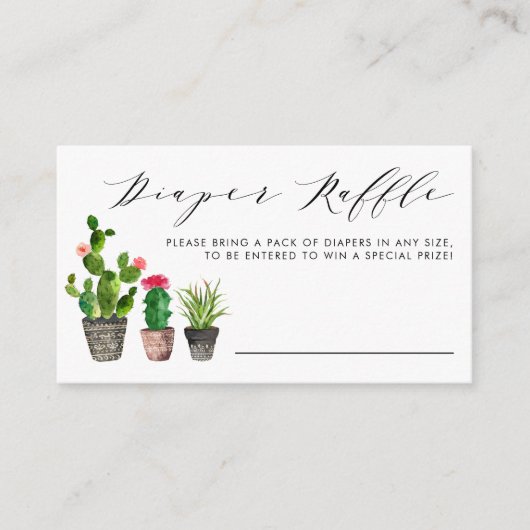 Boho Waterverf Potted Cactus Luier Raffle Spel Informatiekaartje (Voorkant)