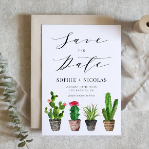 Boho Waterverf Potted Cactus Summer Save The Date