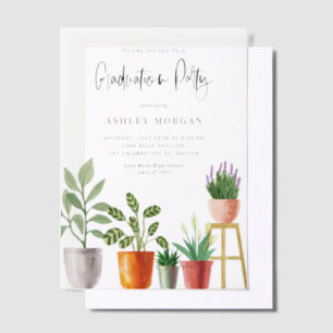 Boho Waterverf Potted Houseplants Afstuderen Vellum Uitnodigingen