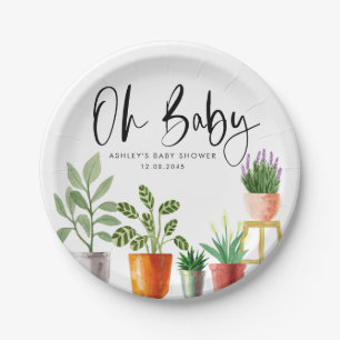 Boho Waterverf Potted Houseplants Baby shower Papieren Bordje
