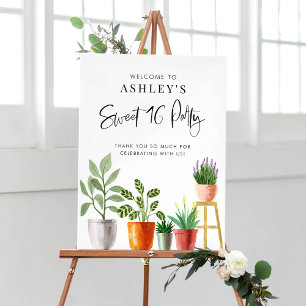 Boho Waterverf Potted Houseplants Swet 16 Party Poster
