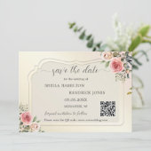 Boho Waterverf QR Code Foto Save the Date Kaart (Staand voorkant)