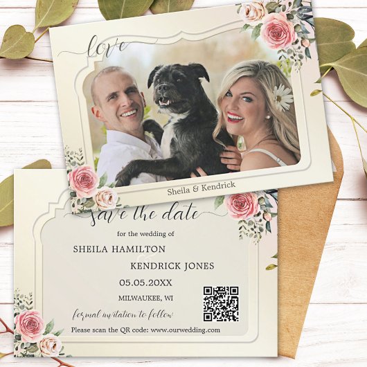 Boho Waterverf QR Code Foto Save the Date Kaart