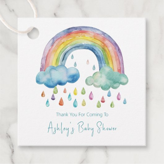 Boho Waterverf Rainbow Baby shower Bedankjes Labels (Voorkant)