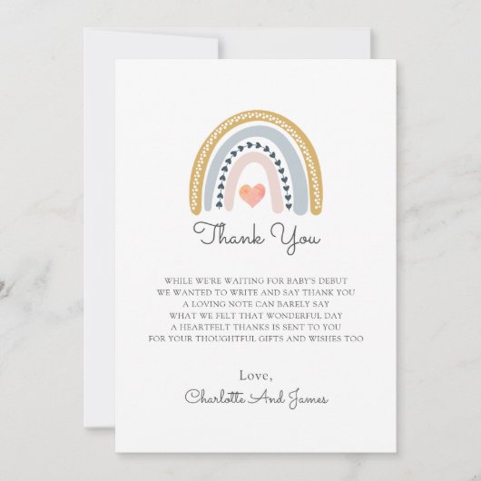 Boho Waterverf Rainbow Baby shower Bedankkaart (Voorkant)