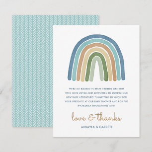 Boho Waterverf Rainbow Baby shower Blue Bedankkaart