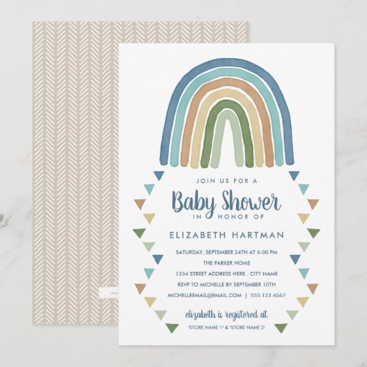 Boho Waterverf Rainbow Baby shower Blue Kaart (Voorkant / Achterkant)