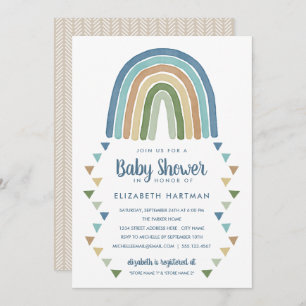 Boho Waterverf Rainbow Baby shower Blue Kaart