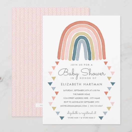 Boho Waterverf Rainbow Baby shower Coral Kaart (Voorkant / Achterkant)