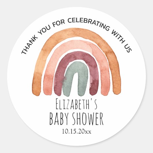 Boho Waterverf Rainbow Baby shower Dank u wel Clas Ronde Sticker (Voorkant)