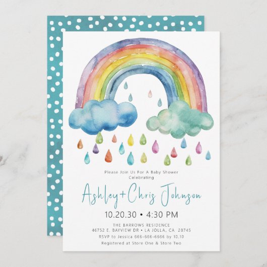 Boho Waterverf Rainbow Baby shower Kaart (Voorkant / Achterkant)