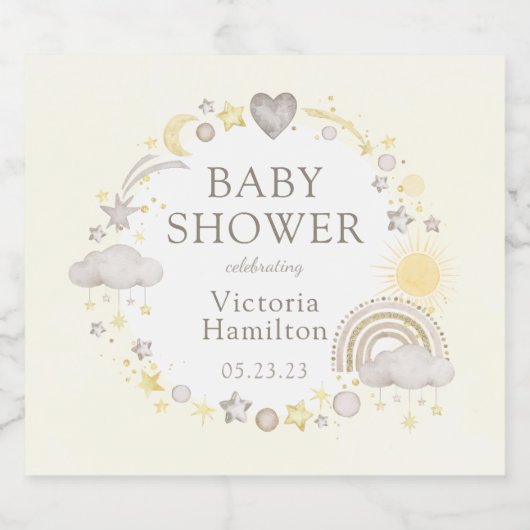 Boho Waterverf Rainbow Baby shower Sparkling Wijnetiket (Enkel label)
