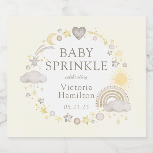 Boho Waterverf Rainbow Baby Sprinkle Sparkling Wijnetiket (Enkel label)
