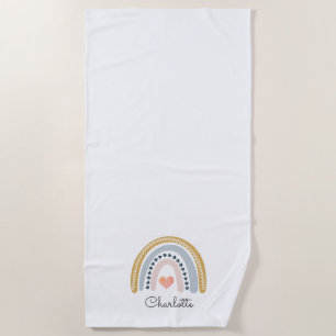 Boho Waterverf Rainbow Gepersonaliseerde Button Strandlaken