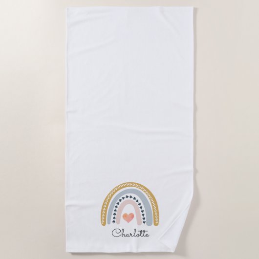 Boho Waterverf Rainbow Gepersonaliseerde Button Strandlaken (Voorkant)