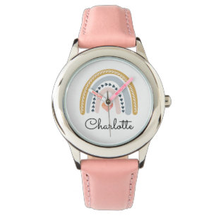 Boho Waterverf Rainbow Heart, gepersonaliseerd mei Horloge