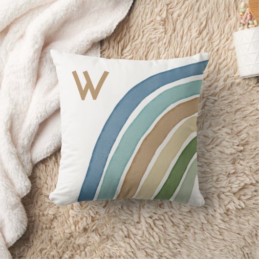 Boho Waterverf Rainbow Monogram Modern Blue Throw Kussen (Deken)