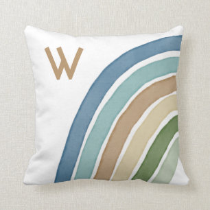 Boho Waterverf Rainbow Monogram Modern Blue Throw Kussen