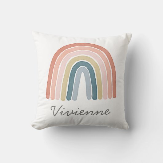 Boho Waterverf Rainbow Name Modern Coral Kussen (Voorkant)