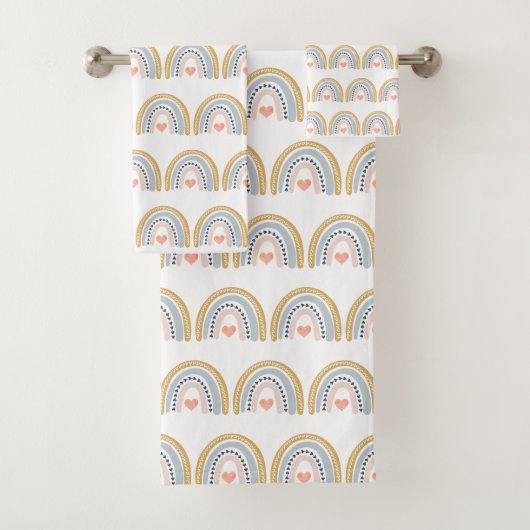 Boho Waterverf Rainbow Pattern Bad Handdoek (Insitu)