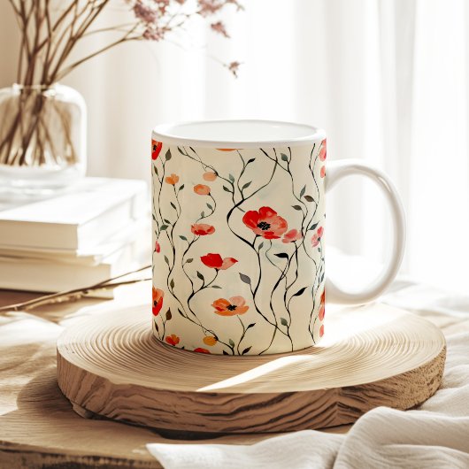 Boho  Waterverf Red Poppy Pattern Koffiemok
