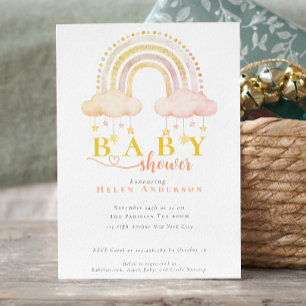 Boho Waterverf regenboog baby meisje douche Kaart