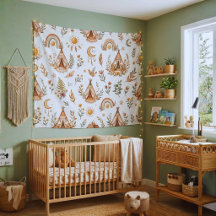 Boho Waterverf Regenboog Kinderkamer Wandtapijt