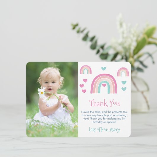 Boho Waterverf Regenboog Meisje Verjaardag Afbeeld Bedankkaart (Staand voorkant)