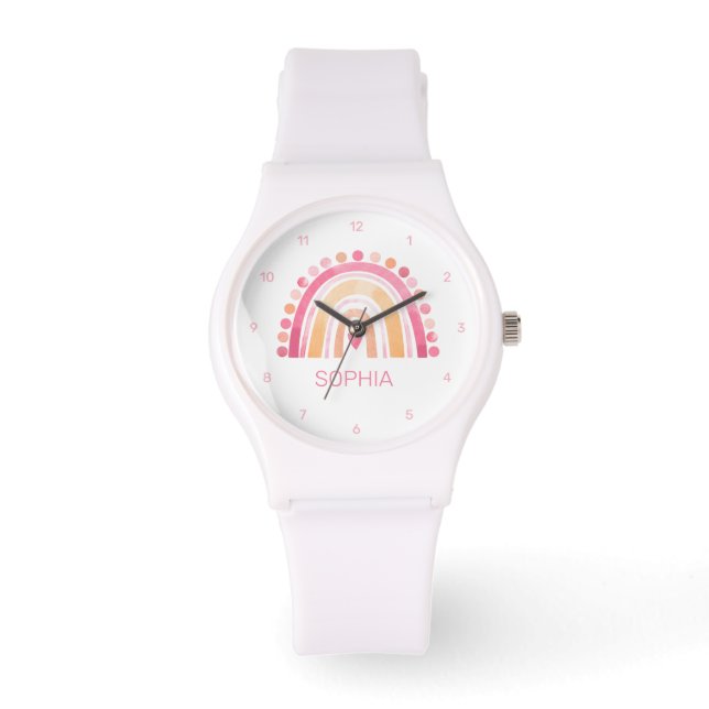 Boho Waterverf regenboog roze eWatch Horloge (Voorkant)