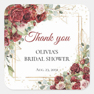 Boho waterverf rode en roze rozen Bruidsdouche Vierkante Sticker