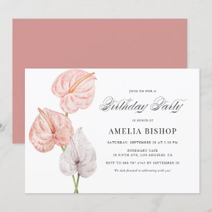 Boho Waterverf Roze Anthuriums Tropische verjaarda Kaart